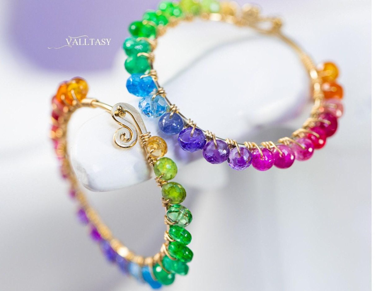 - Solid Gold 14K Rainbow Hoop Earrings