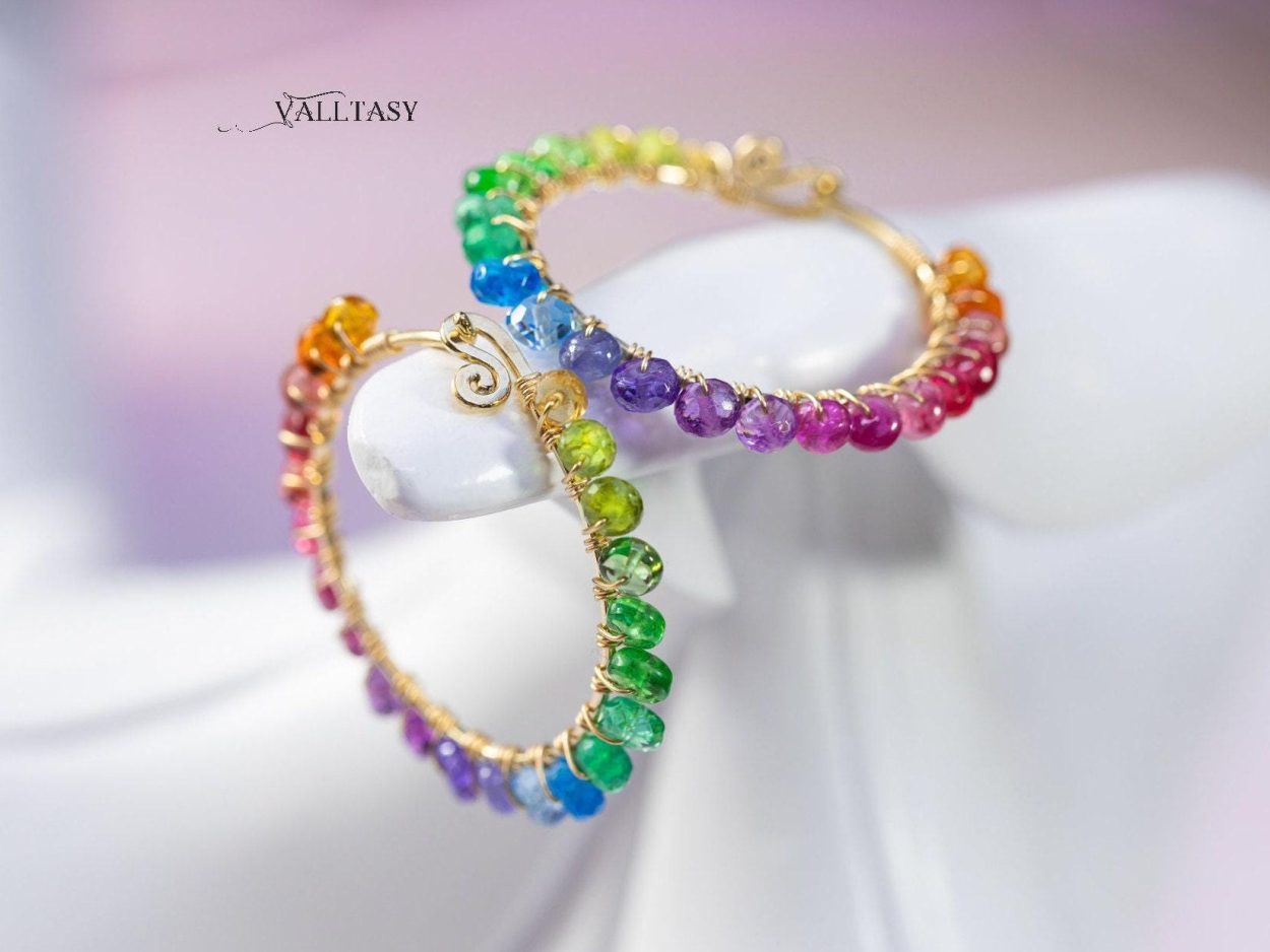 - Solid Gold 14K Rainbow Hoop Earrings