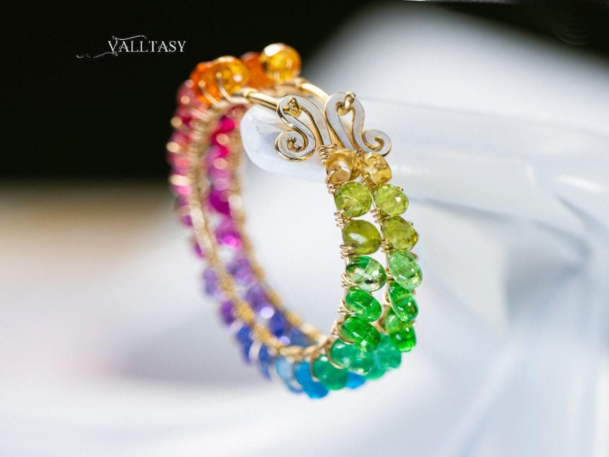 - Solid Gold 14K Rainbow Hoop Earrings