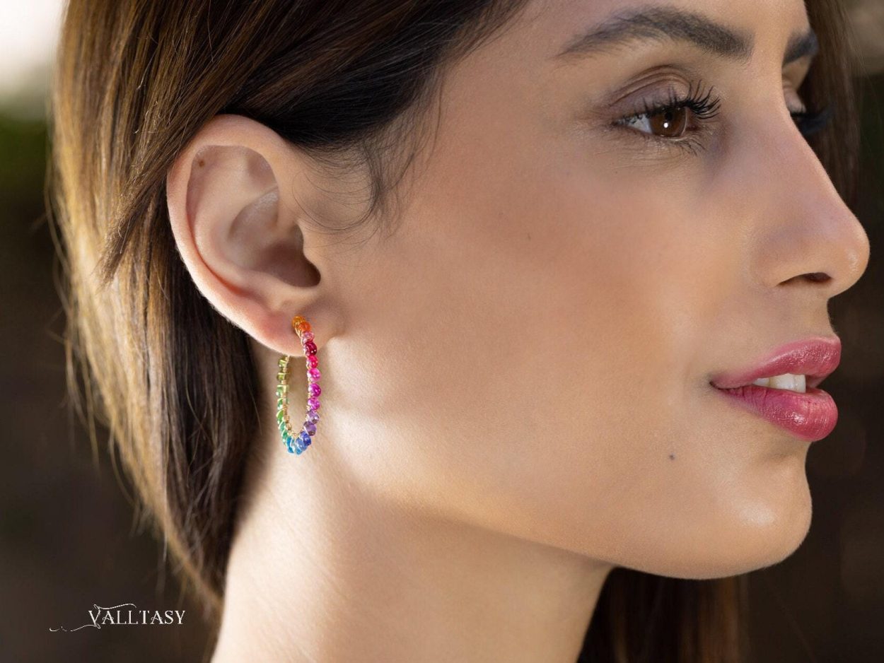 - Solid Gold 14K Rainbow Hoop Earrings