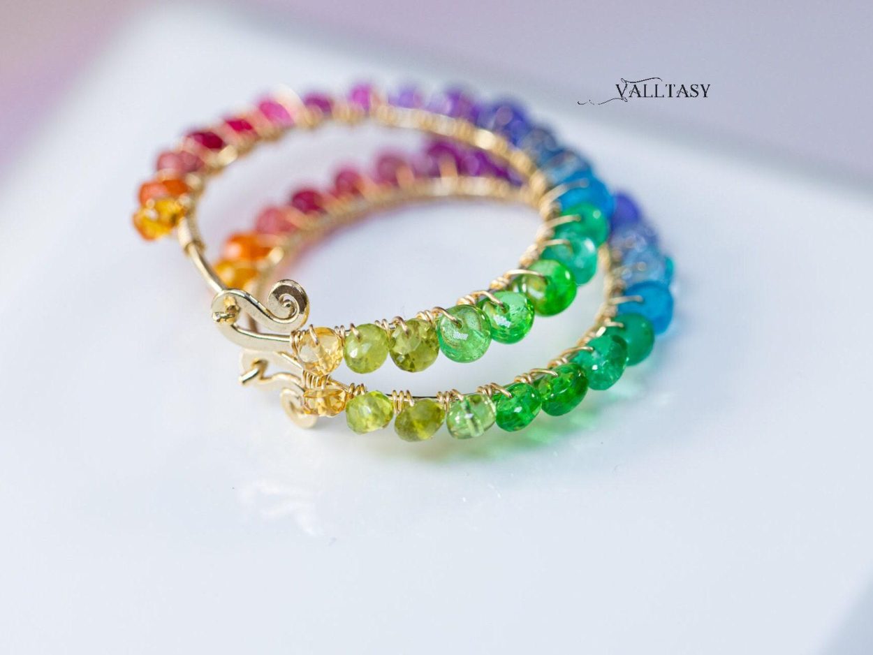 - Solid Gold 14K Rainbow Hoop Earrings