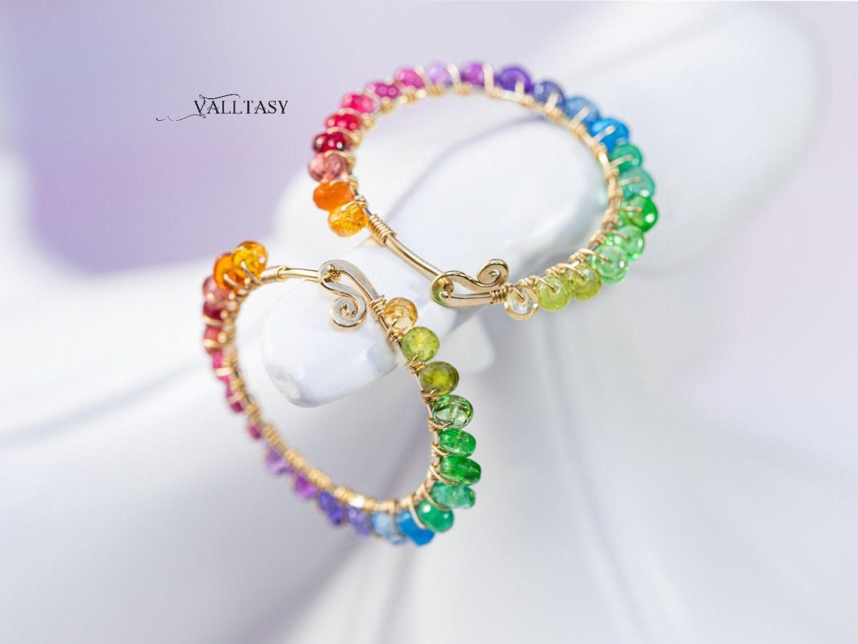 - Solid Gold 14K Rainbow Hoop Earrings