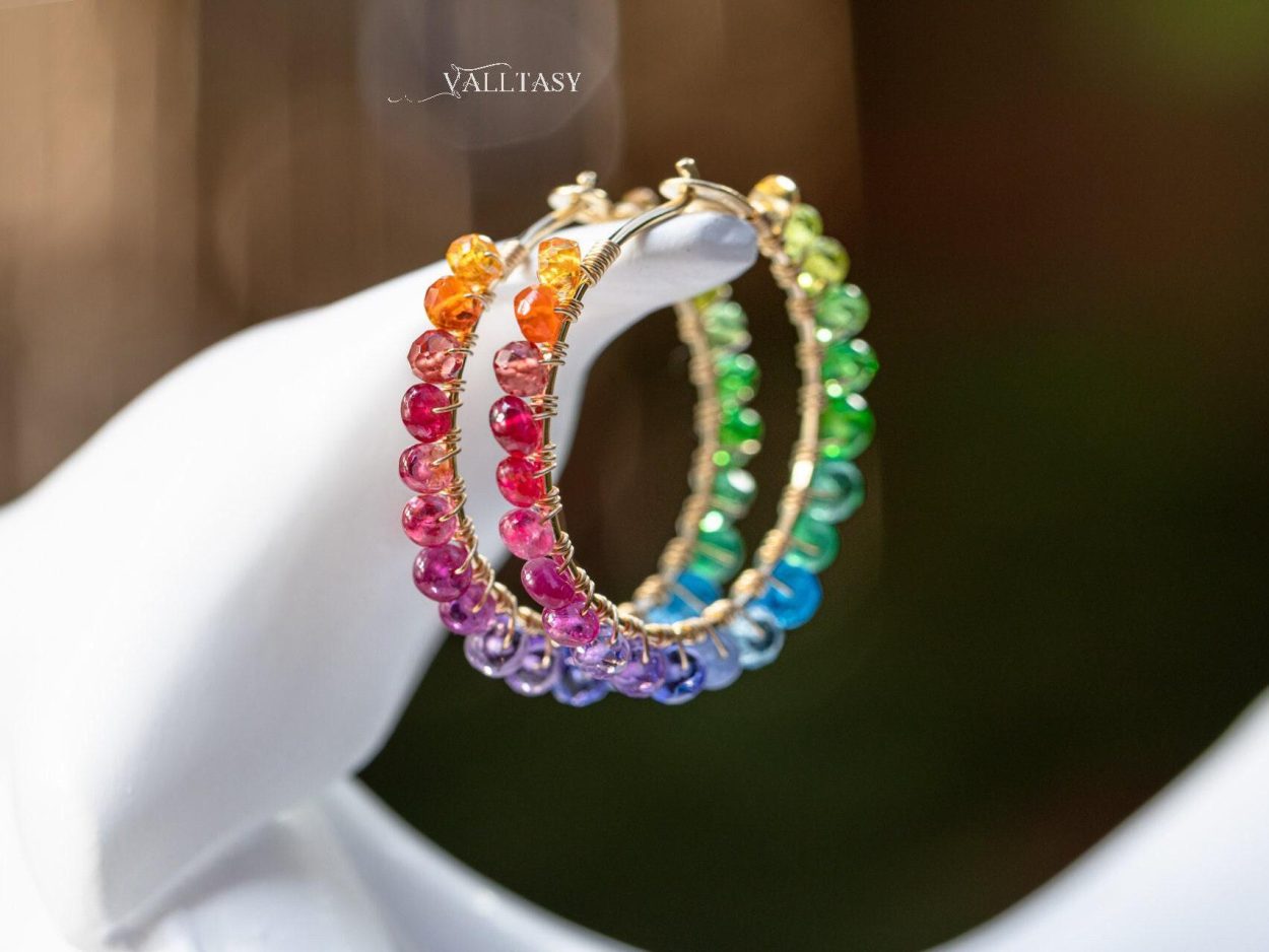 - Solid Gold 14K Rainbow Hoop Earrings