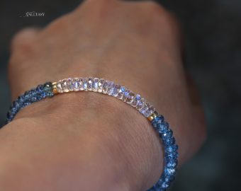 - Solid Gold 14K Rainbow Moonstone and Santa Maria Aquamarine Bracelet, Aquamarine and Moonstone Beaded Bracelet