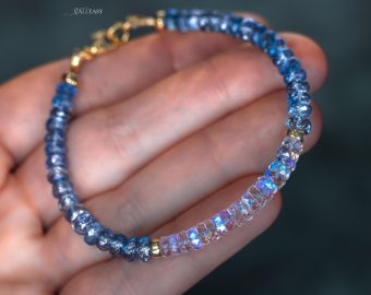 - Solid Gold 14K Rainbow Moonstone and Santa Maria Aquamarine Bracelet, Aquamarine and Moonstone Beaded Bracelet