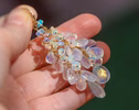 - Solid Gold 14K Rainbow Moonstone and Welo Ethiopian Opal Cascade Cluster Earrings, Long Statement Earrings