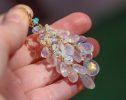 - Solid Gold 14K Rainbow Moonstone and Welo Ethiopian Opal Cascade Cluster Earrings, Long Statement Earrings