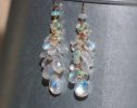 - Solid Gold 14K Rainbow Moonstone and Welo Ethiopian Opal Cascade Cluster Earrings, Long Statement Earrings