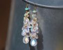 - Solid Gold 14K Rainbow Moonstone and Welo Ethiopian Opal Cascade Cluster Earrings, Long Statement Earrings