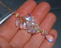 - Solid Gold 14K Rainbow Moonstone and Welo Ethiopian Opal Pendant, Cascade Statement Necklace