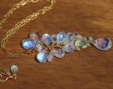 - Solid Gold 14K Rainbow Moonstone and Welo Ethiopian Opal Pendant, Cascade Statement Necklace