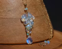 - Solid Gold 14K Rainbow Moonstone and Welo Ethiopian Opal Pendant, Cascade Statement Necklace