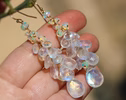 - Solid Gold 14K Rainbow Moonstone and Welo Ethiopian Opal Pendant, Cascade Statement Necklace