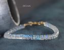 - Solid Gold 14K Rainbow Moonstone Blue Fire Bracelet, Heishi Moonstone Beaded Bracelet