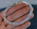 - Solid Gold 14K Rainbow Moonstone Blue Fire Bracelet, Heishi Moonstone Beaded Bracelet