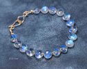 - Solid Gold 14K Rainbow Moonstone Bracelet, Bold Blue Glow Moonstone Beaded Bracelet