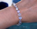 - Solid Gold 14K Rainbow Moonstone Bracelet, Bold Blue Glow Moonstone Beaded Bracelet