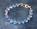 - Solid Gold 14K Rainbow Moonstone Bracelet, Bold Blue Glow Moonstone Beaded Bracelet