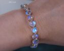 - Solid Gold 14K Rainbow Moonstone Bracelet, Bold Blue Glow Moonstone Beaded Bracelet