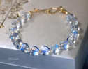 - Solid Gold 14K Rainbow Moonstone Bracelet, Bold Blue Glow Moonstone Beaded Bracelet
