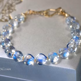 The Night Queen Bracelet - Solid Gold 14K Rainbow Moonstone Bracelet, Bold Blue Glow Moonstone Beaded Bracelet