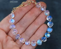 - Solid Gold 14K Rainbow Moonstone Bracelet, Bold Blue Glow Moonstone Beaded Bracelet