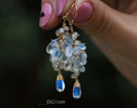 - Solid Gold 14K Rainbow Moonstone Earrings, Luxury Cascade Earrings