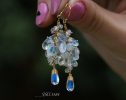 - Solid Gold 14K Rainbow Moonstone Earrings, Luxury Cascade Earrings