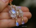 - Solid Gold 14K Rainbow Moonstone Earrings, Luxury Cascade Earrings