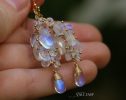 - Solid Gold 14K Rainbow Moonstone Earrings, Luxury Cascade Earrings