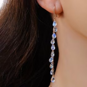 The Diamond Drops Earrings – Solid Gold 14K Rainbow Moonstone Earrings with Genuine Diamonds