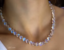 - Solid Gold 14K Rainbow Moonstone Necklace, Bold Blue Glow Moonstone Beaded Necklace