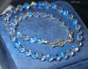 - Solid Gold 14K Rainbow Moonstone Necklace, Bold Blue Glow Moonstone Beaded Necklace