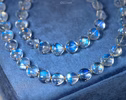 - Solid Gold 14K Rainbow Moonstone Necklace, Bold Blue Glow Moonstone Beaded Necklace