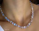 - Solid Gold 14K Rainbow Moonstone Necklace, Bold Blue Glow Moonstone Beaded Necklace