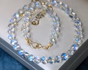 - Solid Gold 14K Rainbow Moonstone Necklace, Bold Blue Glow Moonstone Beaded Necklace