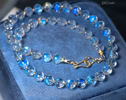 - Solid Gold 14K Rainbow Moonstone Necklace, Bold Blue Glow Moonstone Beaded Necklace