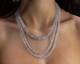 - Solid Gold 14K Rainbow Moonstone Necklace, Double Layered Necklace, Long Necklace, Multi Wrap Bracelet, Multi Layered Bracelet