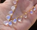 - Solid Gold 14K Rainbow Moonstone Necklace, Drop Necklace, Statement Necklace