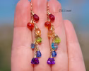 - Solid Gold 14K Rainbow Multi Gemstone Drop Earrings, Linear Gemstone Earrings