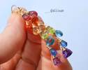 - Solid Gold 14K Rainbow Multi Gemstone Drop Earrings, Linear Gemstone Earrings