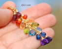 - Solid Gold 14K Rainbow Multi Gemstone Drop Earrings, Linear Gemstone Earrings
