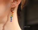 - Solid Gold 14K Rainbow Multi Gemstone Drop Earrings, Linear Gemstone Earrings