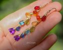 - Solid Gold 14K Rainbow Multi Gemstone Drop Earrings, Linear Gemstone Earrings