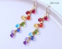 - Solid Gold 14K Rainbow Multi Gemstone Drop Earrings, Linear Gemstone Earrings