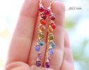 - Solid Gold 14K Rainbow Multi Gemstone Drop Earrings, Linear Gemstone Earrings
