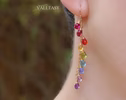 - Solid Gold 14K Rainbow Multi Gemstone Drop Earrings, Linear Gemstone Earrings