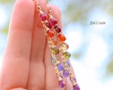 - Solid Gold 14K Rainbow Multi Gemstone Drop Earrings, Linear Gemstone Earrings