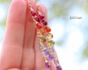- Solid Gold 14K Rainbow Multi Gemstone Drop Earrings, Linear Gemstone Earrings