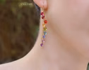 - Solid Gold 14K Rainbow Multi Gemstone Drop Earrings, Linear Gemstone Earrings